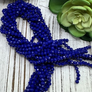 6mm x 5mm Round Faceted Royal Dark Blue Opaque Crystal Glass Bead 17 inch strand / 88 beads / Rondelle bead /Glass Faceted