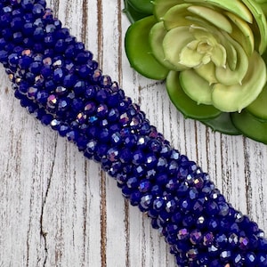 6mm x 5mm Round Faceted Royal Dark Blue Iridescent Crystal Glass Bead 15 inch strand / 83 beads / Rondelle bead /Glass Faceted