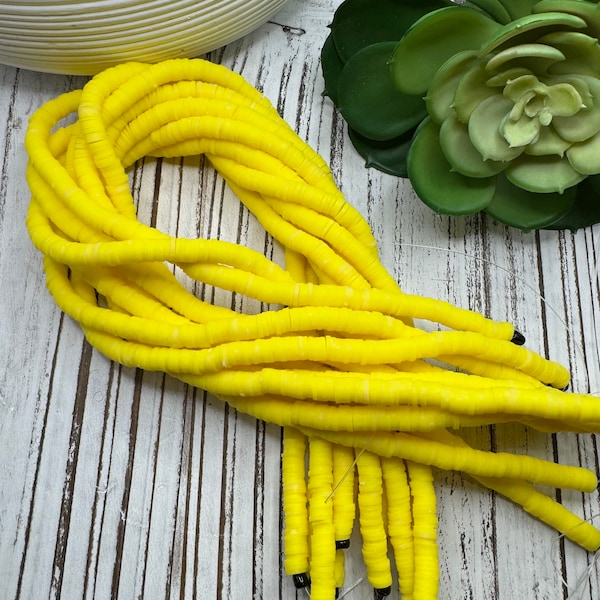 NEW DYE 6mm Lemon Yellow OMBRÉ Heishi 15.5 inch strand / African disk / soft polymer clay / vinyl bead / wholesale /325-350 beads per strand