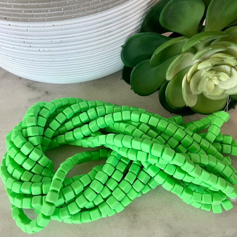 6mm X 6mm Neon Green Chunky Polymer Clay Cube 15.5 Inch Strand Etsy