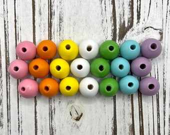 16 x 14.5mm TEN (10) Pink Orange Yellow White Blue Purple Green Bead Garland /Farmhouse Beads / Boho Beads /Painted Wood Bead / Macramé Bead