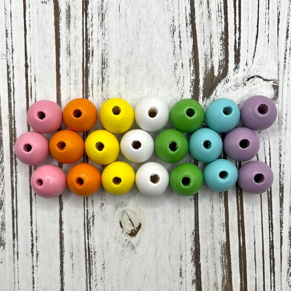 16 x 14.5mm TEN (10) Pink Orange Yellow White Blue Purple Green Bead Garland /Farmhouse Beads / Boho Beads /Painted Wood Bead / Macramé Bead