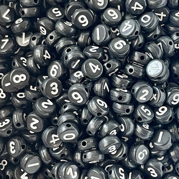 7mm Number Acrylic Beads/ Round Number Beads/ Acrylic Number Beads/ Opaque Number Bead/ Black White Number Bead/ 123 Bead