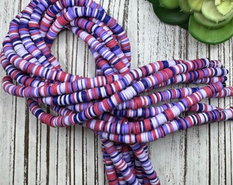 6mm Purple Raspberry Mix Heishi 15.5 inch strand / African disk / soft polymer clay / vinyl bead / wholesale / 325-350 beads per strand