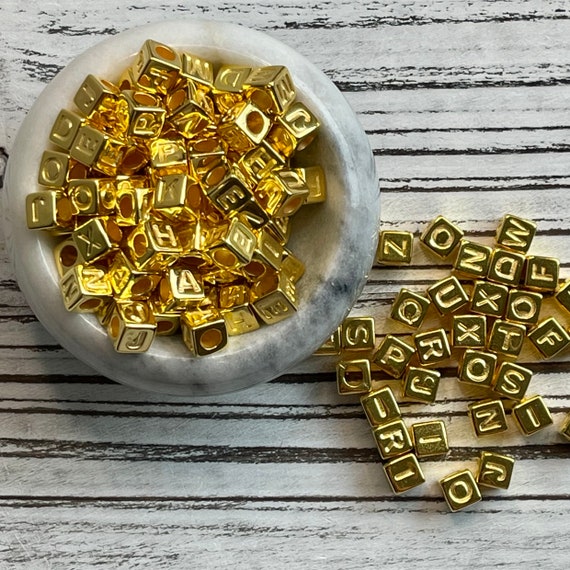 7mm Gold Cube Alphabet Letter Plastic Bead/ Cube Letter Beads/ Plastic  Alphabet Beads/ Metallic Letter Bead/ Gold Alphabet/ ABC Bead