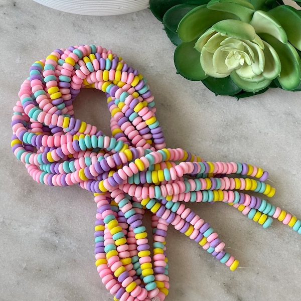 6mm x 3mm Pastel Rainbow Mix Chunky Polymer Clay Rondelle 16 inch strand / African clay /Vinyl Bead/ wholesale / 110 - 115 beads