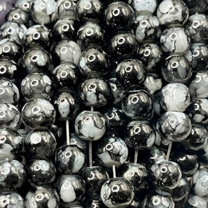 FINAL SALE*** 6mm Black and Gray Opaque Marble Glass Bubblegum Bead 31 inch strand / Approx 140 beads