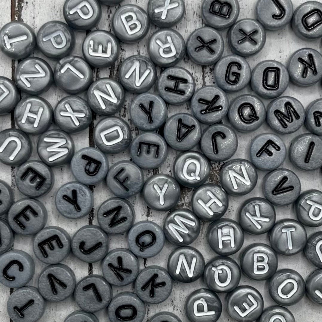 CLEARANCE Alphabet Letter Beads, 7mm Black White Round Acrylic Beads with  Letters, ABC Name Beads, A-Z Letter Beads, Love Beads