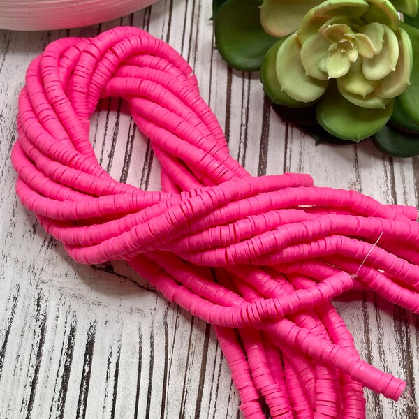 NEW SHADE***6mm Hot Pink Heishi 15.5 inch strand / African disk / soft polymer clay / vinyl bead / wholesale / 325-350 beads per strand