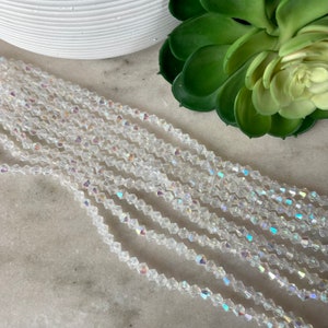 White AB Beads, Smooth Frosted Clear Iridescent Beads BS #110, sizes in 8  mm 15.25 inch FULL Strands