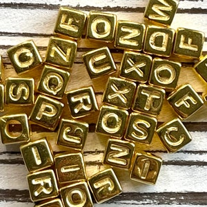 7mm Gold Cube Alphabet Letter Plastic Bead/ Cube Letter Beads/ Plastic Alphabet Beads/ Metallic Letter Bead/ Gold Alphabet/ ABC Bead