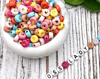 7mm Fall GOLD Colored Heart Letter Acrylic Bead/ Round Heart Beads/ Acrylic Heart Beads/ Opaque Heart Bead/ Rainbow Heart/ Gold Heart Bead