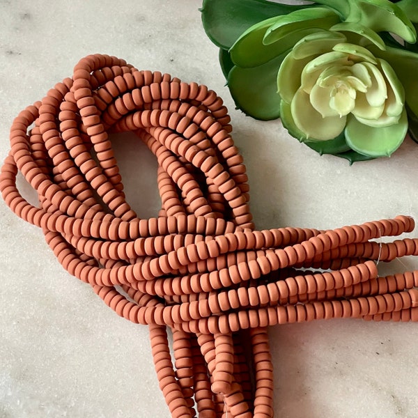 6mm x 3mm Burnt Sienna Brown Chunky Polymer Clay Rondelle 16 inch strand / African clay /Vinyl Bead/ wholesale / 110 - 115 beads per strand