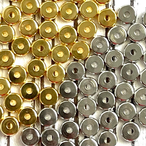 5.5~6mm 7.5~8mm x 1.5 Flat Rondelle Heishi Brass Spacer Beads/ Gold Plated Disk/  Heishi Spacer Beads/ Silver Heishi Spacer