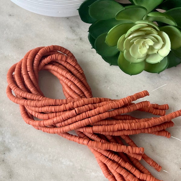 6mm Burnt Orange Rust Heishi 15.5 inch strand / African disk / soft polymer clay / vinyl bead / wholesale /325-350 beads per strand