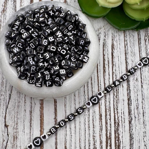 5mm Black White Alphabet Letter Acrylic Bead Small Cube Letter