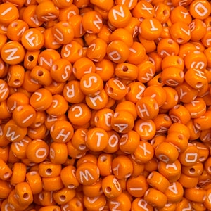 FINAL SALE*** 7mm Orange and White Alphabet Letter Acrylic Bead/ Round Letter Beads/ Acrylic Alphabet Beads/ Clear Letter Bead / ABC
