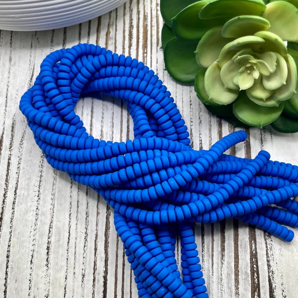 6mm x 3mm Royal Blue Chunky Polymer Clay Rondelle 16 inch strand / African clay /Vinyl Bead/ wholesale / 110 - 115 beads per strand