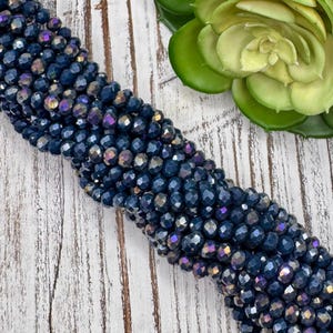 6mm x 5mm Round Faceted Deep Sea Blue Iridescent Crystal Glass Bead 15 inch strand / 83 beads / Rondelle bead /Glass Faceted