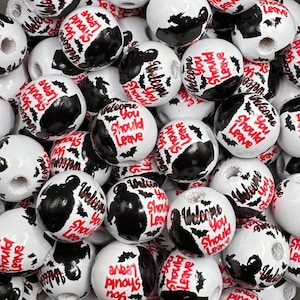 FINAL SALE***  15 x 15mm TEN (10) Halloween Scary Bloody Bead Garland Horror Movie Friday the 13th Beads / Boho Beads / Painted Macrame Bead