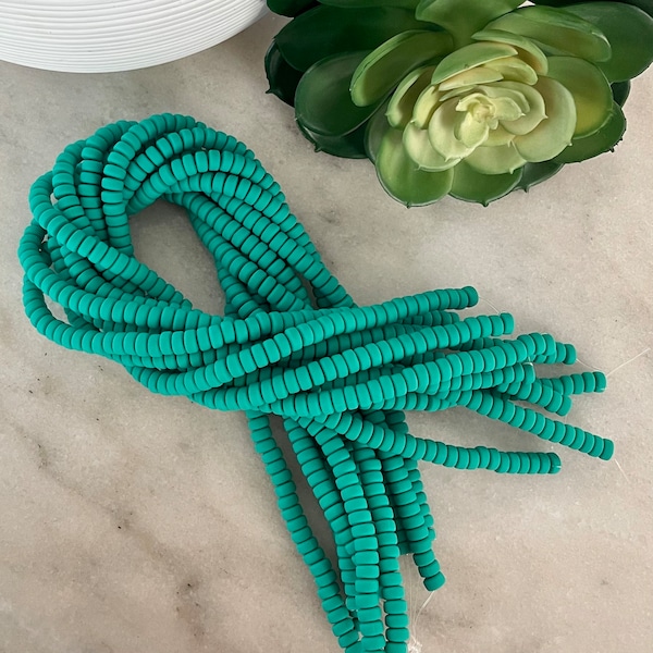 6mm x 3mm Kelly Green Chunky Polymer Clay Rondelle 16 inch strand / African clay /Vinyl Bead/ wholesale / 110 - 115 beads