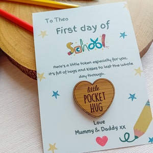 Personalised 1st Day of School Pocket Hug |  Starting School Gift | Starting Reception Present | Brave Button Hug Token | Anxiety gift
