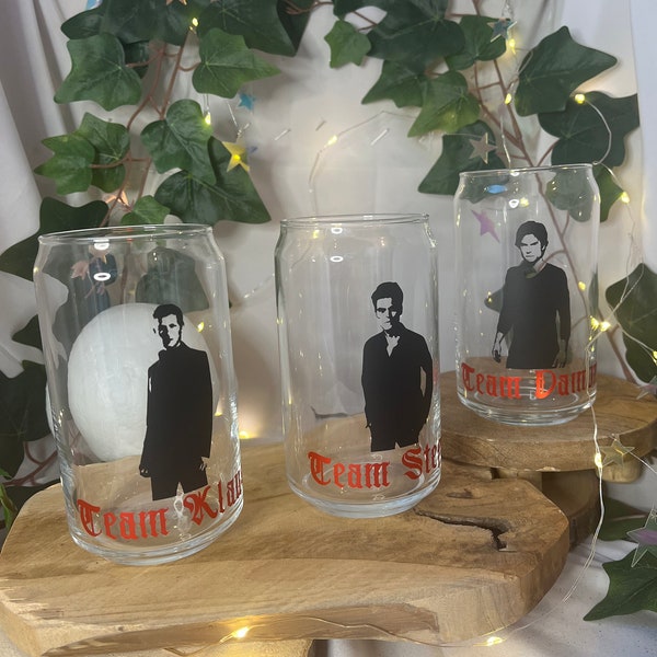 Vampire Diaries Iced Coffee Glass Can Team Damon Stefan Klaus Salvatore Mikaelson