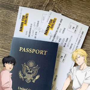 Banana Anime Inspired Airplane Boarding Pass Tickets 3.25x7.25"
