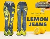 Hand Painted Jeans - Lemon Jeans - Upcycled Clothes - Summer Outfit
