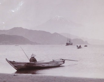 Japanese Antique Photo / Mt. Fuji seen from Shimizu Port Ejiri.