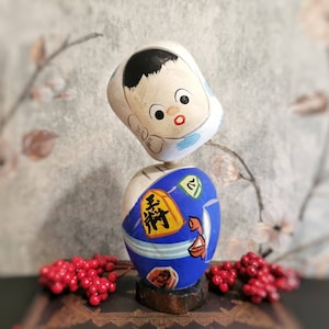 Zeldzame vintage Japanse Hyottoko Kokeshi / Japanse Showa souvenir en ambacht.