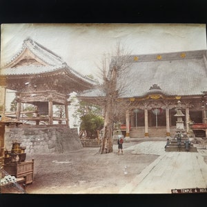 Japanese Shrine 19th century Antique Albumen Photo / Vintage c. 1880 handpainted Temple photo