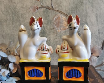 Japanese Vintage Pottery Bell, Kitsune Fox Ornament, Shimokawara