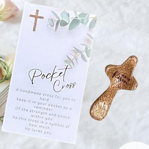 Taschengebetskreuzkarte - graviertes Holzdaumen-Holding-Kreuz, Trost-Palmenkreuz-Geschenk mit Schriftbotschaftskarte, christlicher Glaube-Token