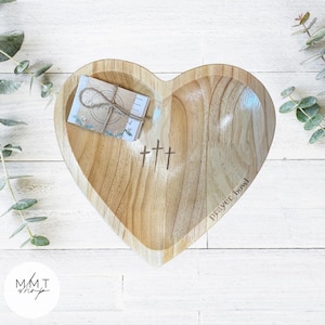 Houten gebedskom met gebedskaarten, religieus, op geloof gebaseerd troostcadeau, christelijke geschenken, deegkom, zegen, kruis, houten hartkom