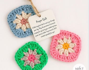 Mini Prayer Quilt Gift | Crochet Faith Token for Comfort & Hope | Christian Stocking Stuffer, Sympathy or Retreat Favor