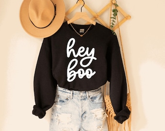Moletom Hey Boo, Moletom adulto de Halloween, Moletons femininos de outono, Camisas de Halloween, Presentes de Halloween, Fantasia fofa de Halloween