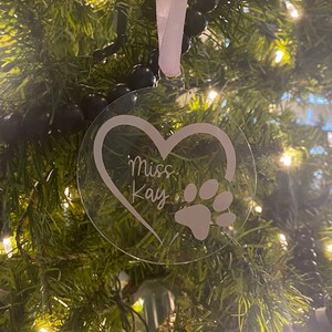 heart paw print Christmas ornament or stocking name tag for fur pawrents. Present name tag. pet memorial ornament