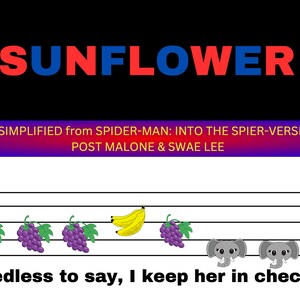 Spiderman Sunflower Sheet Music Beginner Piano