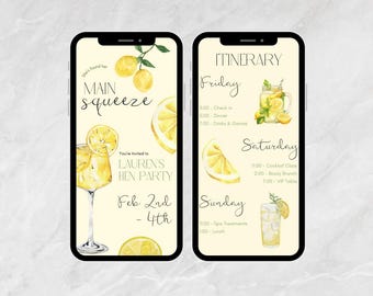 She’s Found Her Main Squeeze - Printable and Editable Bachelorette Invitation | Customisable Invite | Lemon Theme Hen do Invitation