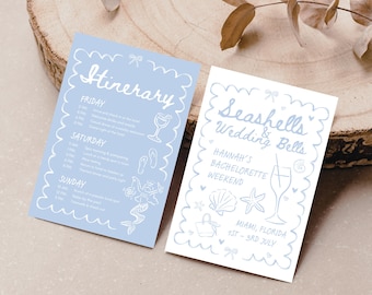 Seashells and Wedding Bells Bachelorette Weekend Itinerary & Invite | Beach Theme Editable Hen Party Template | Bach Party Schedule
