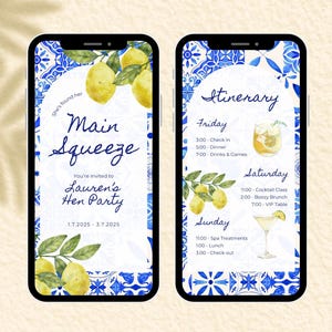 Lemon Hen Party Invitation & Itinerary Template | Main Squeeze Bridal Shower | Editable Bridal Shower Weekend Itinerary | Instant Download