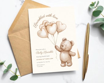 Baby Sprinkle Bear Invitation • Sprinkled With Love Invite • Teddy Baby Shower Printable (Digital Download)