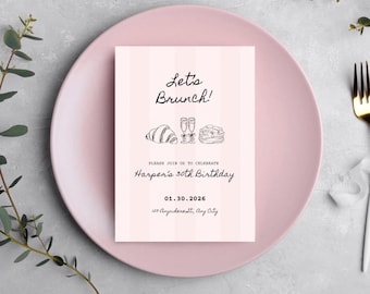 Brunch Birthday Invitation, Girls Brunch Party Invite, Brunch and Bubbly, Printable Birthday Invite, Champagne Pancakes (Digital Download)