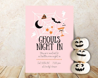 Ghouls Night In Halloween Invitation, Girls Pink Halloween Girls Night Invitation, Girls Night Template, Spooky Cute Girls Theme
