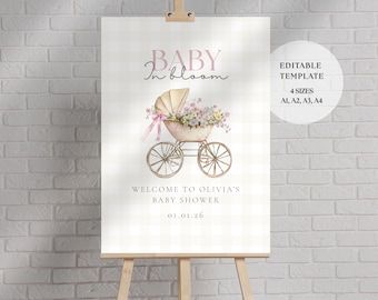 Baby in Bloom Welcome Sign | Baby Shower Sign Decor | Editable Canva Template in 4 sizes (Digital Download)