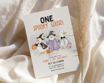 One Spooky Goose 1st Birthday Invitation | Halloween 1st Birthday Theme | Editable Invite | Boy 1st Birthday Party | Instant Download