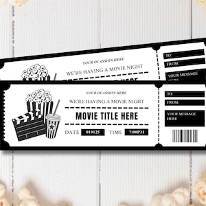Bearbeitbare Movie Night Ticket Vorlage | Druckbare Film-Einladung | Custom Film Party einladen | Sofort Download Karte Geschenk | Jede Gelegenheit