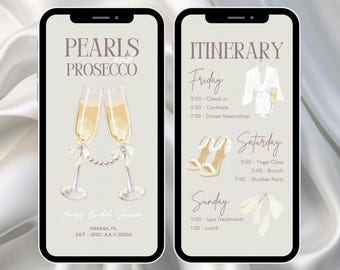 Pearls and Prosecco Bridal Shower Invitation & Itinerary (Canva Editable Template) (Digital Download)