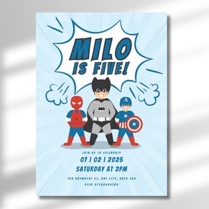 Superhero Theme Birthday Invite | Digital and Editable Boys Birthday Party Invitation | Kids Superhero Birthday | Printable Birthday Invite
